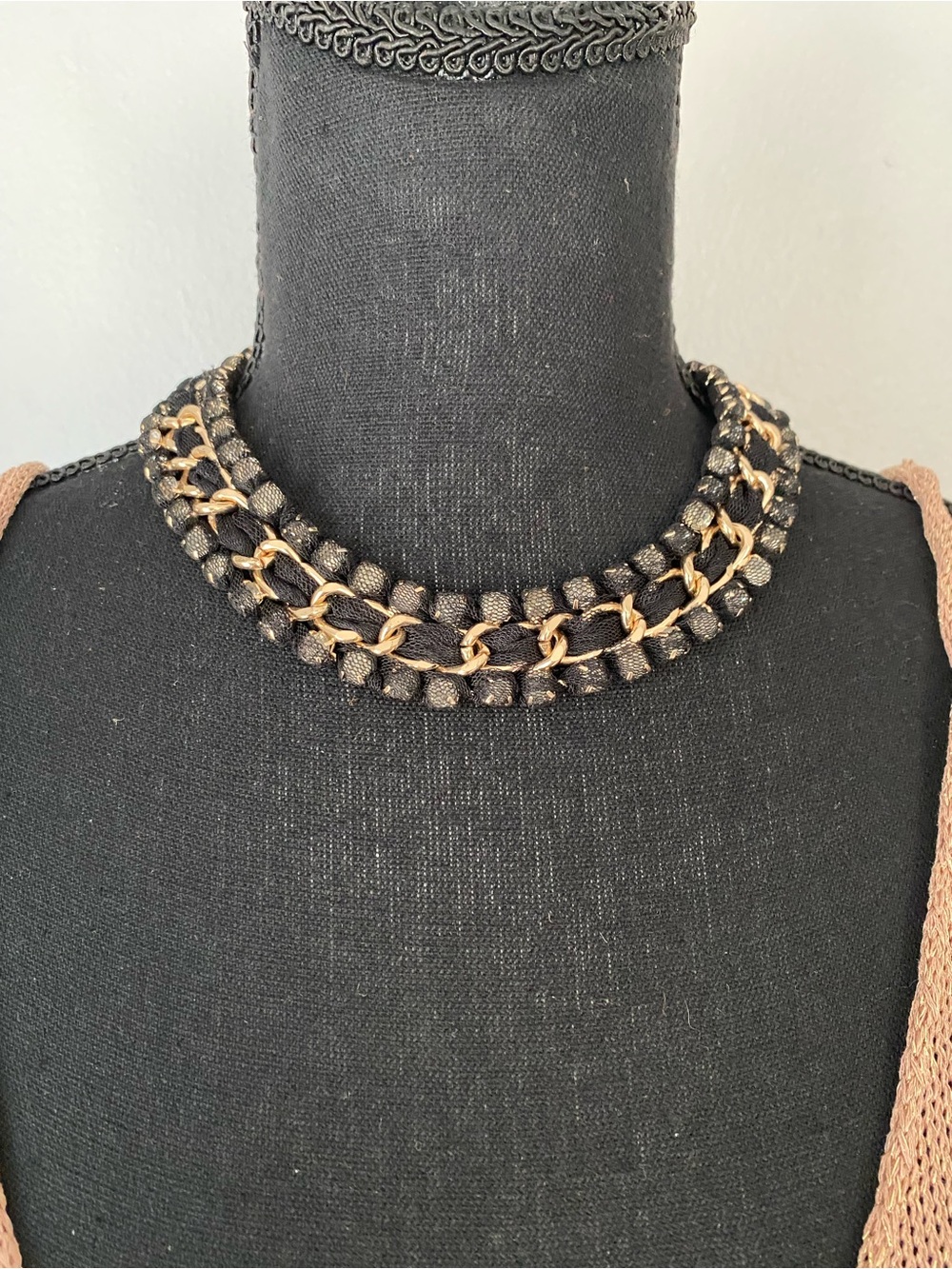 Aldo Black and Gold Woven Chain Choker